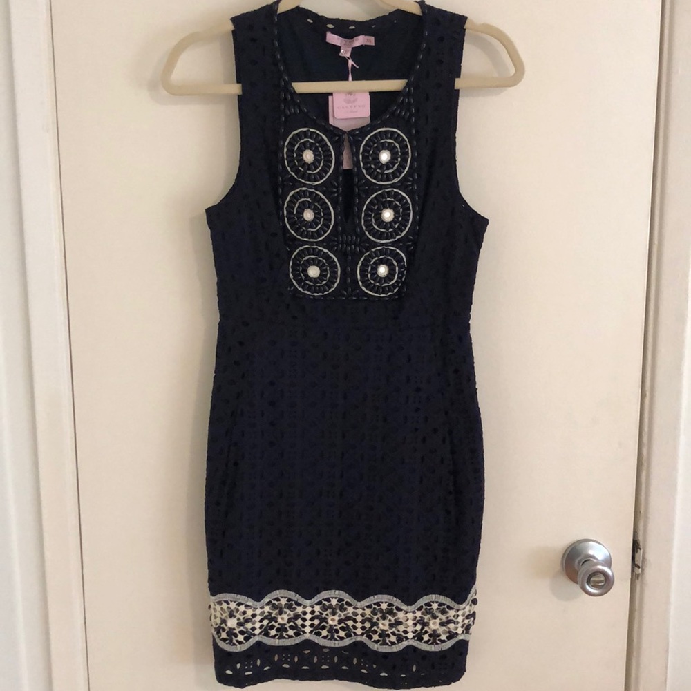 Calypso St. Barth Navy Blue & Ivory Eyelet Dress